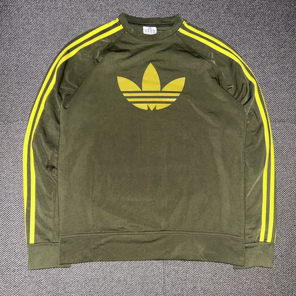 Vintage Y2K Adidas Originals Olive Green Trefoil Crewneck Sweatshirt Mens Medium